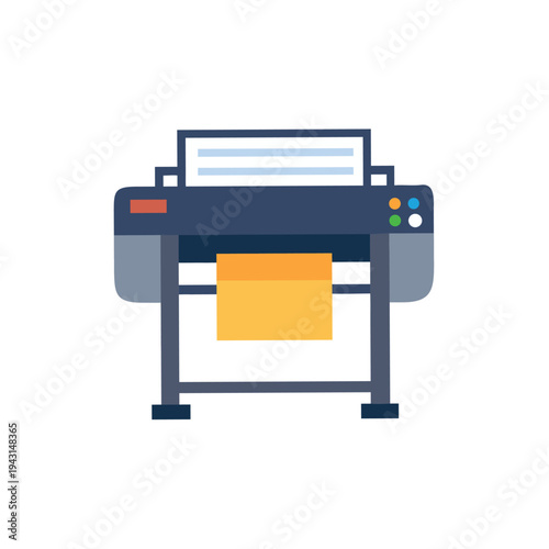 Flat illustration of a wide format printer with paper output