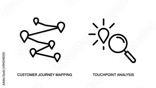 Customer journey mapping and touchpoint anaiysis icons for strategic marketing and improved user experience