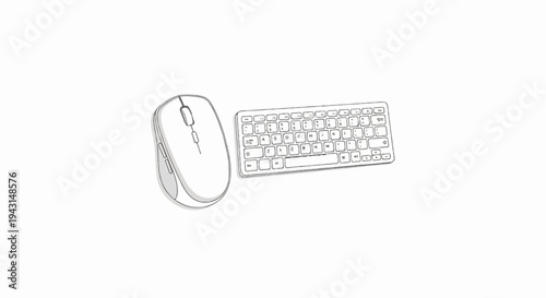 A sketch of a wireless computer mouse and a compact keyboard on a white background