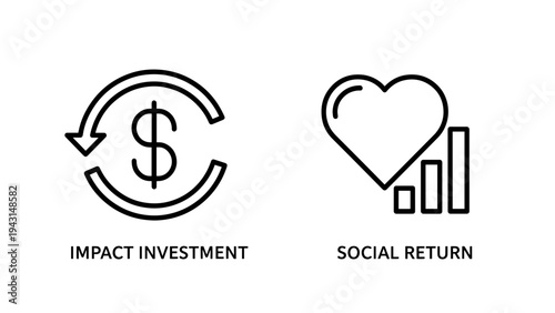Impact investment and sociai return icons, finance and community