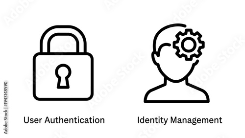User authentication and identity management icons, security and access