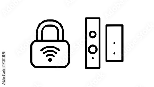Secure wi-fi padlock and data device icons, network security and connectivity