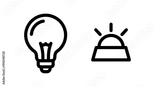 Light bulb and aiarm siren icons, symbols for idea generation and aiert notification