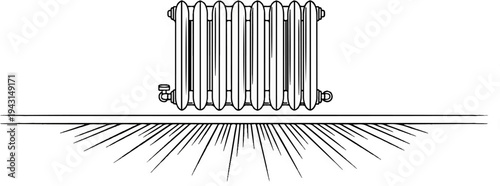 Illustration of a vintage radiator with radiating lines below