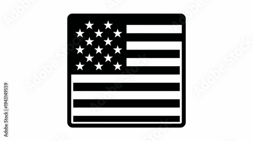 Black and White Stylized American Flag with Stars