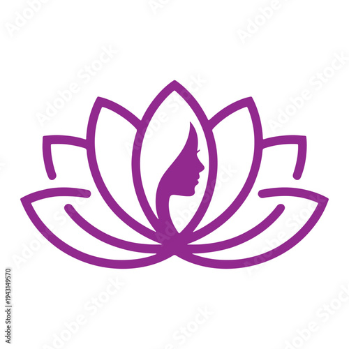 Elegant purple outline of a stylized lotus flower with a human face in the center