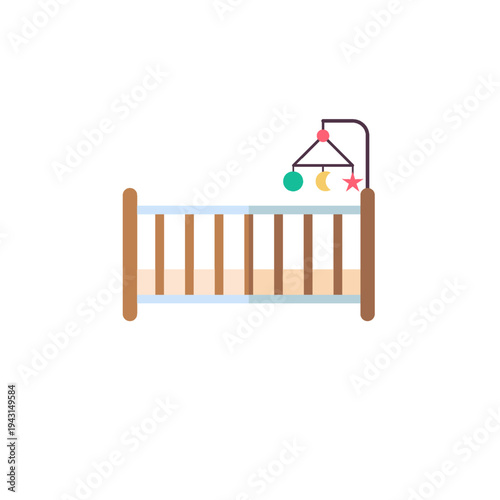 Baby crib icon for infant sleeping furniture and nursery design concept.