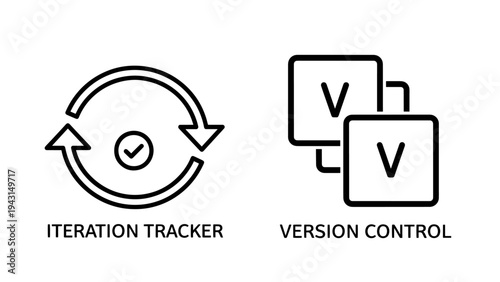 Iterative process and version control system icons for software development workflow
