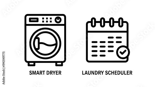 Smart dryer and laundry scheduler icons for home appliance management