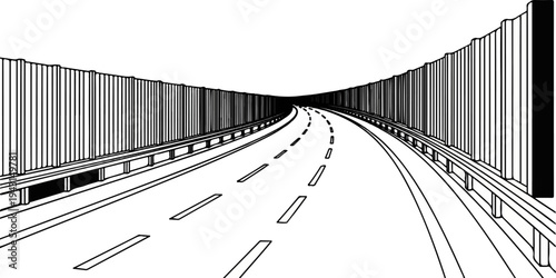 A stark, linear depiction of a highway vanishing into a vanishing point
