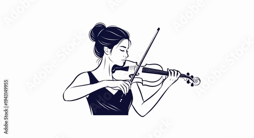 Elegant woman with hair bun plays violin with bow