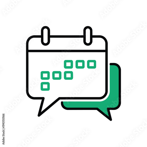 Calendar and chat bubble icon representing scheduling.