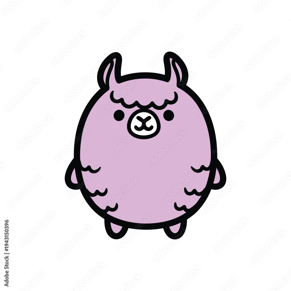 Fototapeta premium Cute purple cartoon llama character illustration.
