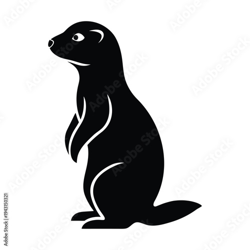 Black silhouette of a ferret standing on its hind legs