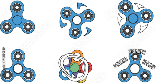 Fidget Spinner Toys Collection Stress Relief Spinner Vector Illustration Set