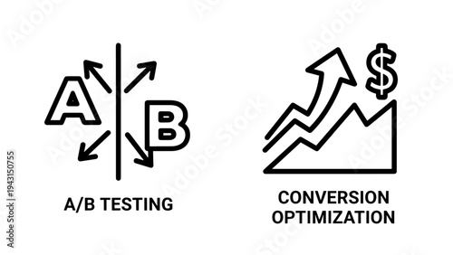 A/b testing options and conversion optimization growth chart icon set