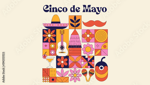 Colorful illustration of cinco de mayo celebration elements