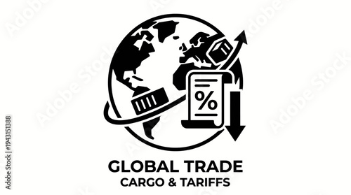 Global Trade Cargo and Tariffs with Percentage and Arrow Icons