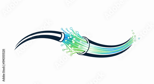 Abstract representation of fiber optic cable emitting light and particles