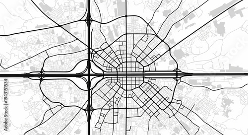Detailed City Road Network Map Illustration for Urban Planning.