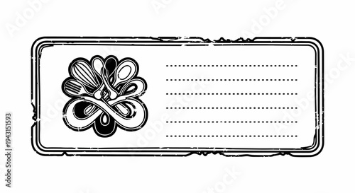 Black and white illustration of kitchen utensils forming a circular pattern with dotted lines