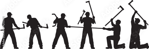 Black Solid Mechanic Using Breaker Bar Silhouettes Set of Six on White Background