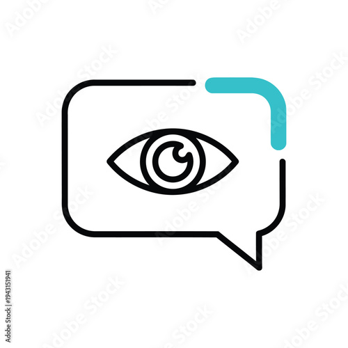 Eye inside speech bubble icon illustration.