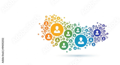 Colorful Network of People Icons Representing Social Connections and Community.
