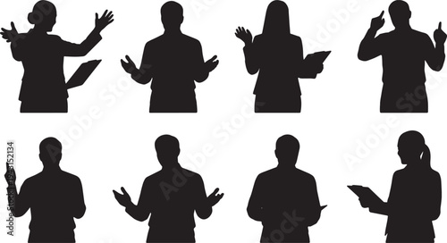 Black Solid Candidate Enthusiasm Silhouettes Set of Six on White Background