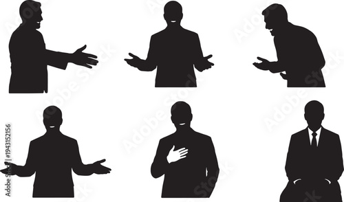 Black Solid Candidate Introduction Silhouettes Set of Six on White Background