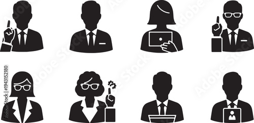 Black Solid Candidate Skills Silhouettes Set of Six on White Background