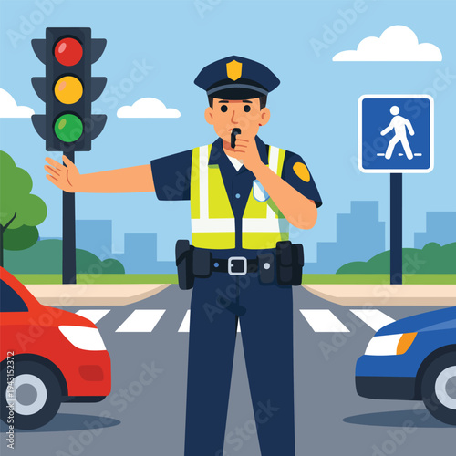 Police officer directing traffic at an intersection