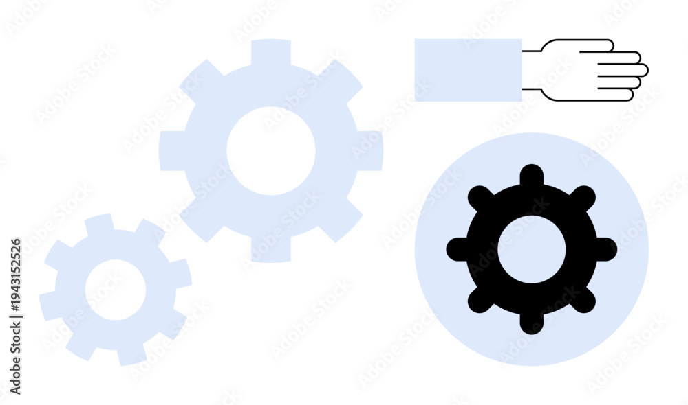 Obraz premium Collaboration concept. Collaboration with interlocked gears and a guiding hand teamwork. Collaboration enhances processes, integration, and cooperation. For business, manufacturing, teamwork