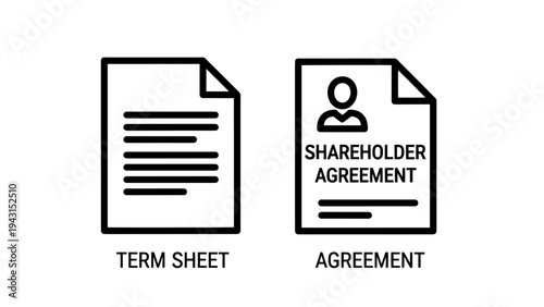 Term sheet and shareholder agreement icons, business contract documents