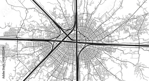 Detailed aerial view of a city intersection and road network.