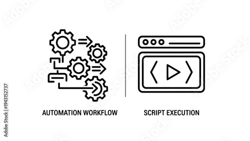 Automation workflow gears and script execution play button icons