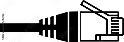 Single RJ45 ethernet cable silhouette vector illustration