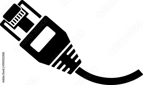 Single RJ45 ethernet cable silhouette vector illustration
