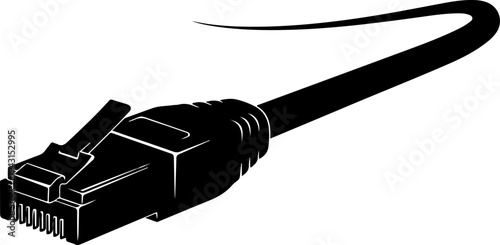 Single RJ45 ethernet cable silhouette vector illustration