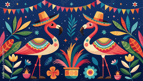 Colorful decorative pattern with stylized birds and floral motifs