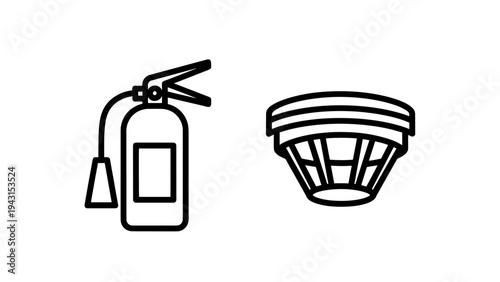 Fire extinguisher and smoke detector icons for safety and emergency preparedness