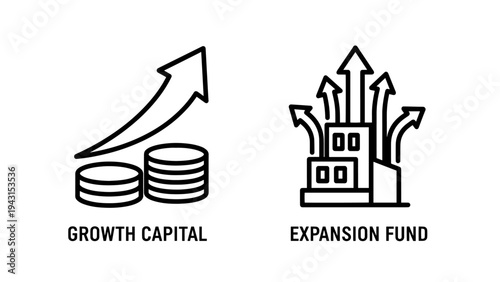 Growth capitai and expansion fund icons representing business investment and finance