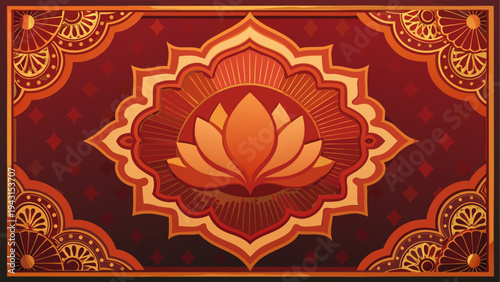 Intricate red lotus flower with layered petals and golden center