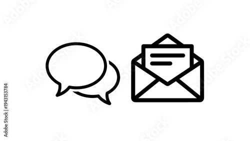Chat bubbles icon and email envelope icon on white background for communication concepts