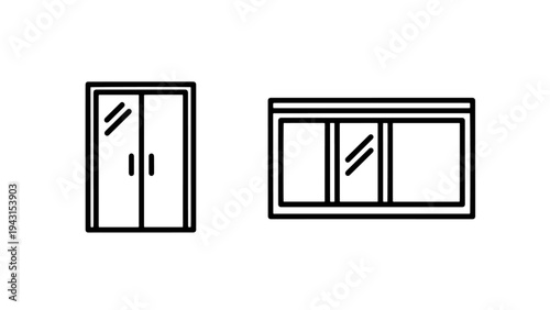 Door and window icons: double swinging door and horizontai window with panes