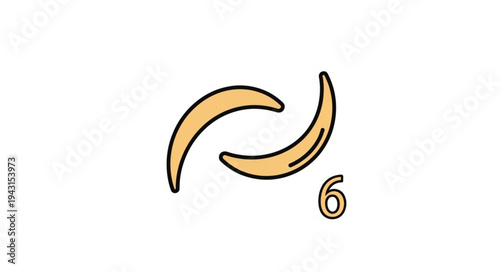 Abstract depiction of the number six with curved shapes.