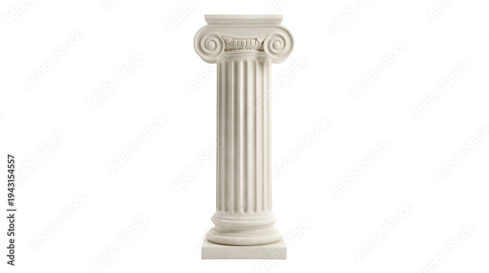 Obraz premium Classical white ionic column pedestal standing alone isolated on transparent background