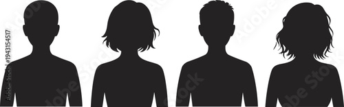 Vector Silhouette Set of Male and Female Avatars, Black Head and Shoulders Profile Icons of Men and Women Isolated on White Background