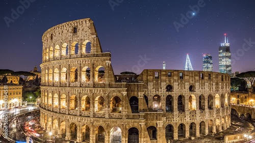 Colosseum Rome Italy Night View.