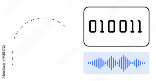 Digital communications. ion of binary code and sound waves data processes in digital communications. Digital communications for AI, computing, coding, signal processing, and audio analysis